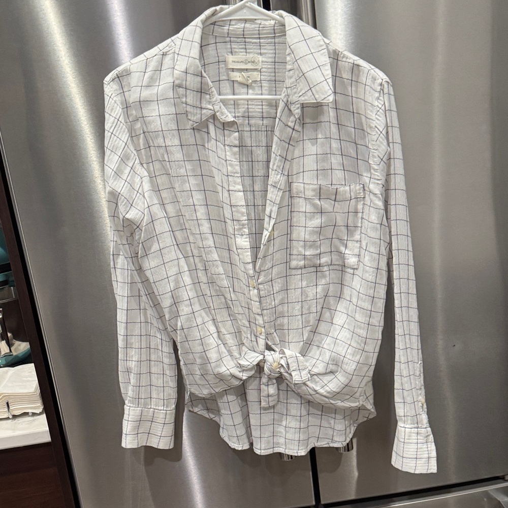 Treasure & Bond White and Black Plaid Shirt